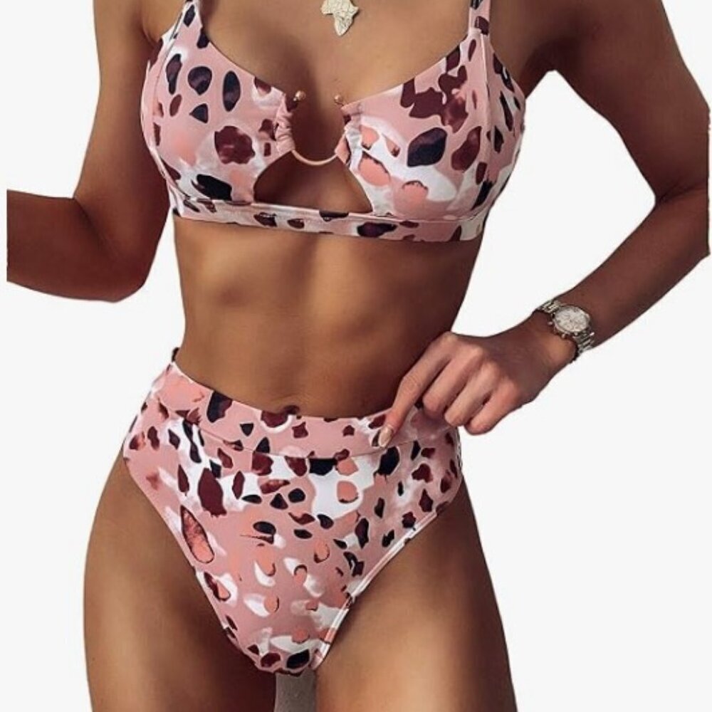 Pink Snake Print High Waist Bikini 2-Piece Set NWT